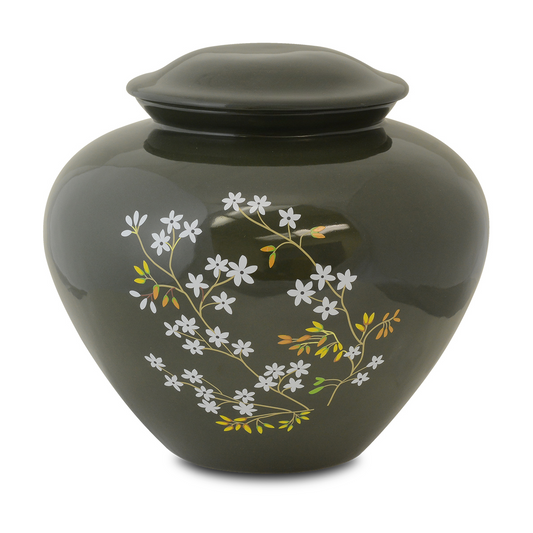Forget Me Not Green Ceramic Urn