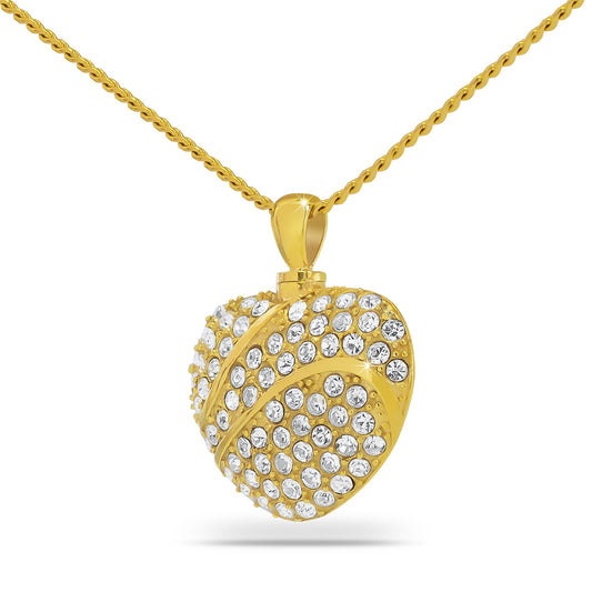 White Stone Heart Gold Steel Keepsake