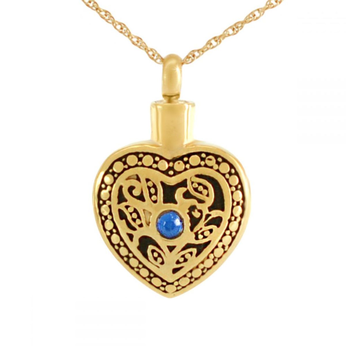 Blue Crystal Solid Gold Heart Keepsake